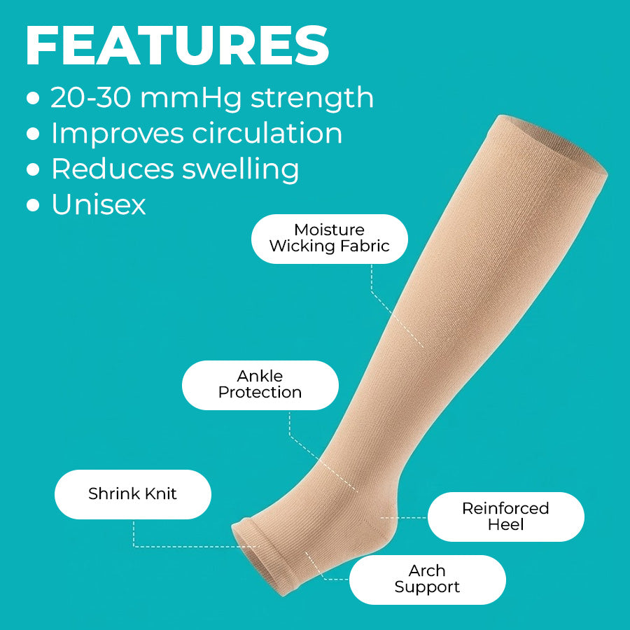 Open Toe Knee High Compression Socks